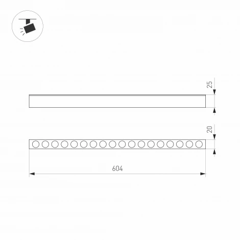 Трековый светильник магнитный Downlight MAG-DOTS-25-L600-18W Warm3000 (WH, 30 deg, 24V) (Arlight, IP20 Металл) 050054 (LED)