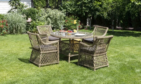 Обеденная группа плетеная, цвет соломенный 4SIS Доппио DOPC4T-5-SET