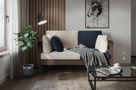 Диван Arsko прямой Домино М орех велюр молочный/синий