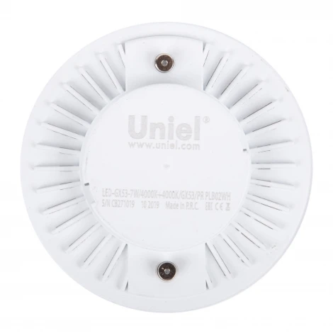 Лампочка светодиодная таблетка прозрачная GX53 7W 4000K Uniel LED-GX53-7W/4000K+4000K/GX53/PR PLB02WH