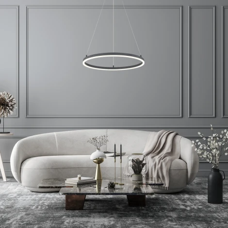 Подвесной светильник Escada Void 10254/1LED 43W Black APP (регулировка яркости, 220V, пульт управления, управление смартфоном, на тросе, кольцо)