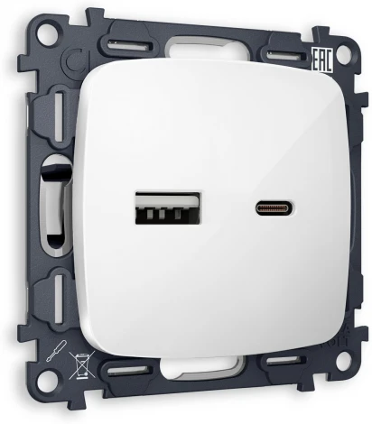 Розетка USB Type A+С с быстрой зарядкой (белый глянец) Ambrella Volt QUANT MO111010