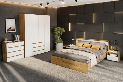 Шкаф Арника четырехстворчатый Некст 1, Дуб золотой, Белый