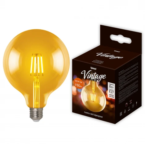 Лампочка светодиодная шар желтая E27 8W Uniel LED-G125-8W/GOLDEN/E27 GLV21GO