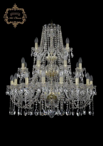Подвесная большая люстра Art Classic 11.12 11.12.16+8+4.300.3d.Gd.Sp (220V, хрусталь, на цепи, подсвечник, свеча)