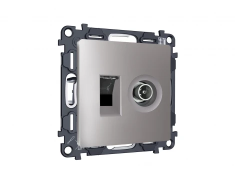 Комплект механизма ТВ-розетки оконечной и Ethernet RJ-45 розетки с автоматической защитной шторкой встраиваемый (сталь матовый) Ambrella Volt QUANT MA512510