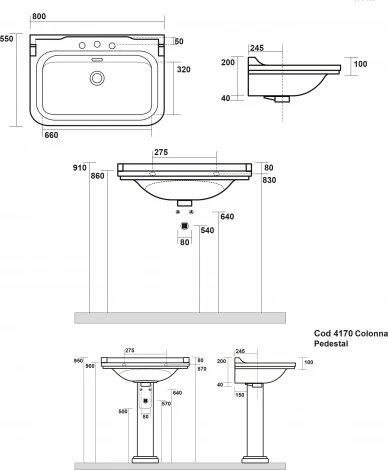 Раковина Kerasan Waldorf 4141 с 3 отверстиями