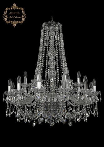 Подвесная большая люстра Art Classic 11.25 11.25.12+6.300.h-91.Cr.Sp (220V, хрусталь, на цепи, подсвечник, свеча)