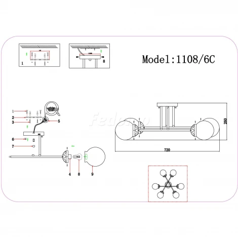 Потолочная люстра J-Light Franky 1108/6C