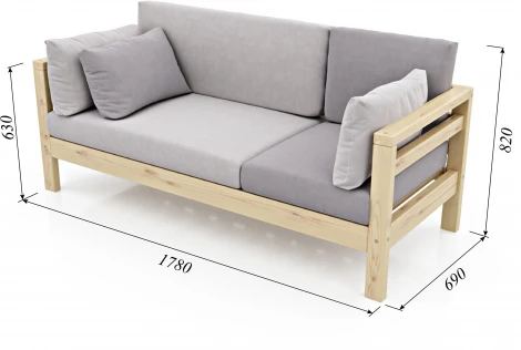 Диван Arsko прямой Домино Б сосна велюр светло-серый/темно-серый