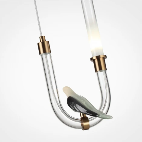 Подвесной светильник Odeon Light Lark 5431/2L золотой(под латунь)/белый градиент/беж./зеленый/ металл/стекло/керамика LED 2W 4000K (220V, на проводе, птички)