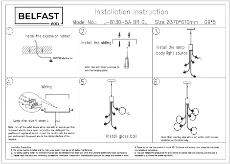 Потолочая люстра на штанге Belfast Bryson L-8130-5A BR GL (220V, шарики)