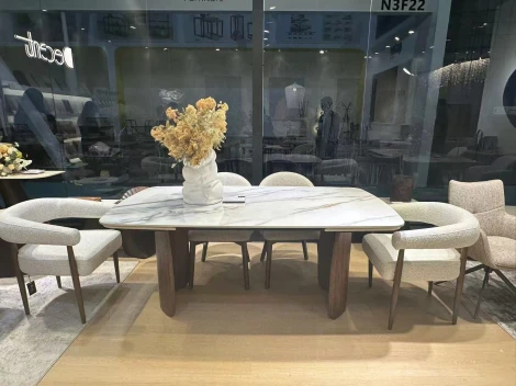 Стол ВЕСТБЕРГ (WESTBERG) 180 КАЛАКАТТА (GLOSS CALACATTA GOLD SOLID CERAMIC) / Орех натур, ®DISAUR M-City 64823