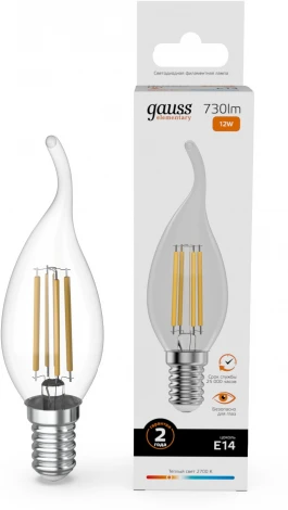 Лампочка светодиодная филаментная Gauss Filament Elementary 42112 Свеча на ветру 12W 730lm 2700К Е14 LED