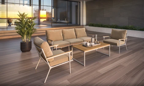 Комплект садовой мебели Gardenini Premium Calma Long (Алюминий,Тик,Ткань/Белый,Бежевый) арт.LPCLM.020200.S3