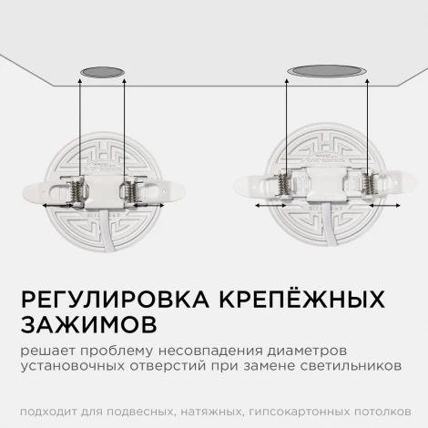 Встраиваемый светодиодный светильник безрамочный 9Вт (6Вт+3Вт) 770Лм 6500К IP20 круг, 3 режима свечения, регулировка под посадочное отверстие 55-75мм, ал. корпус Apeyron 06-102