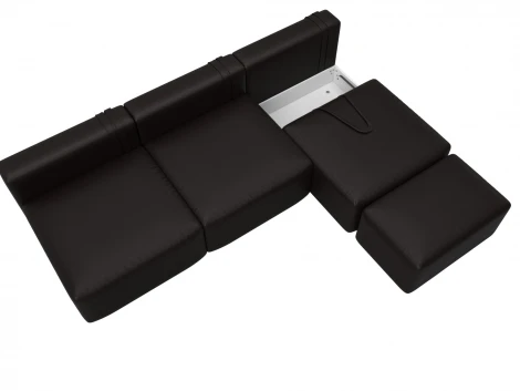 Диван прямой модульный с пуфом Лига-060 НПБ Лонг (ЛДСП,Брус,Фанера/Пластик/Экокожа/Коричневый) Лига Диванов 130057