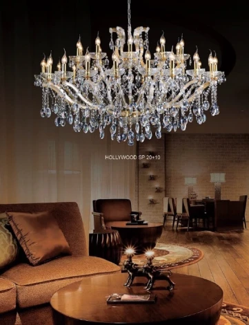 Подвесная большая люстра Crystal Lux Hollywood SP20+10 GOLD (220V, на цепи, подсвечник, свеча)