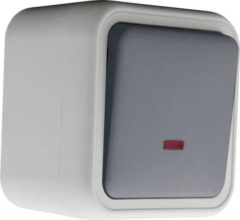 Выключатель звонкового типа 1-клавишный накладной, с подсветкой, цвет серый IP55 Donel W55 DIP35140