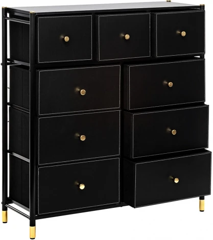 Комод Leset Нирита/Хайди, 9 ящиков, Черный (Сталь,Экокожа/Черный) арт.2500000209772