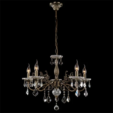 Подвесная люстра Eurosvet 3281 3281/5 античная бронза / прозрачный хрусталь (220V, хрусталь Strotskis, на цепи, подсвечник, свеча)