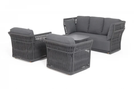 "Лугано" лаунж-зона 5-местная плетеная из роупа (веревки), каркас алюминиевый темно-серый, роуп темно-серый 4SIS арт.УТ-00010273