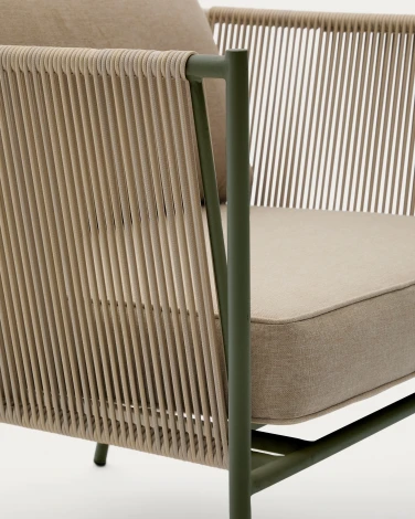 Уличное кресло Zivia из веревки цвета экрю и стали зеленого цвета арт.254522