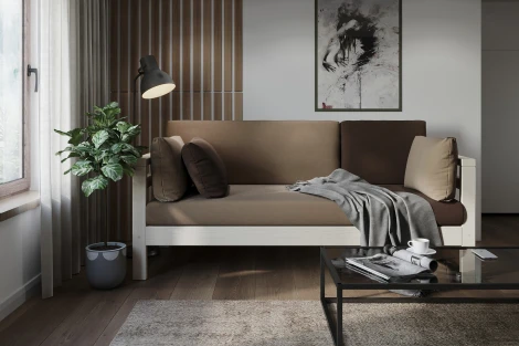 Диван Arsko прямой Домино Б беленый дуб велюр светло-коричневый/темно-коричневый