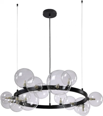 Подвесная люстра светодиодная AGATA SP15 V2 BLACK/TRANSPARENTE (220V, на тросе, шарики)