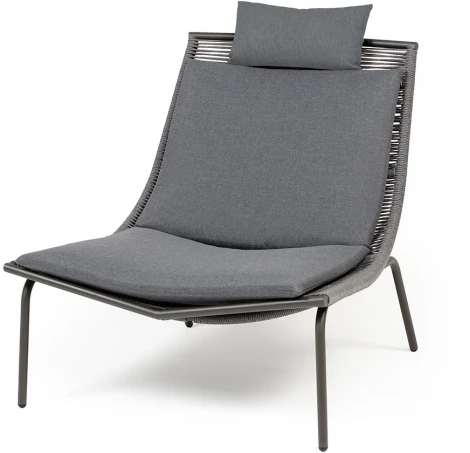 "Авиньон" кресло плетеное из роупа, каркас алюминий серый (RAL7022) муар, роуп серый круглый, ткань темно-серая 027 4SIS арт.УТ-00009637