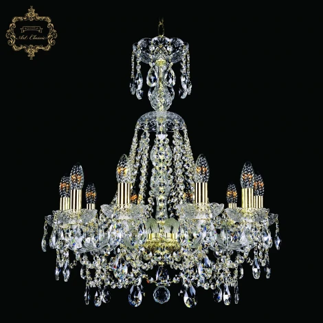 Подвесная люстра с хрустальными подвесками Art Classic 11.25 11.25.10.200.XL-68.Gd.Sp (220V, на цепи, подсвечник, свеча)
