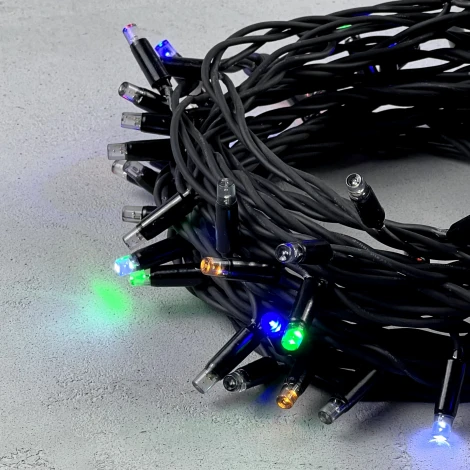 Гирлянда Нить 10м разноцветная  с Мерцанием Каждого Диода 220В, 75 LED, провод черный каучук, IP65 Laitcom LL75ABL-1-2M