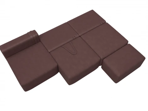 Диван угловой модульный с пуфом Лига-060 НПБ Лонг угол универсальный (ЛДСП,Брус,Фанера/Пластик/Замша/Бордовый) Лига Диванов 129522