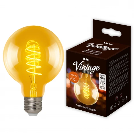 Лампочка светодиодная шар желтая E27 4W Uniel LED-G95-4W/GOLDEN/E27/CW GLV21GO