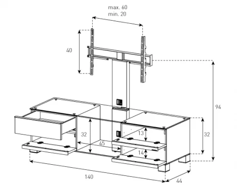 Тумба под телевизор Sonorous MD 8540 B INX MOL