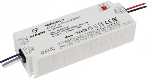 Блок питания ARJ-SP-40-PFC-DALI2-INS (40W, 9-48V, 0.5-0.85A) (Arlight, IP20 Пластик, 5 лет) 030910(1)