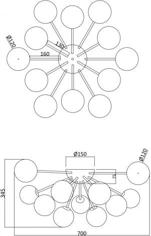 Потолочная люстра Freya Alexis FR5120CL-12G (220V, шарики, молекулы)