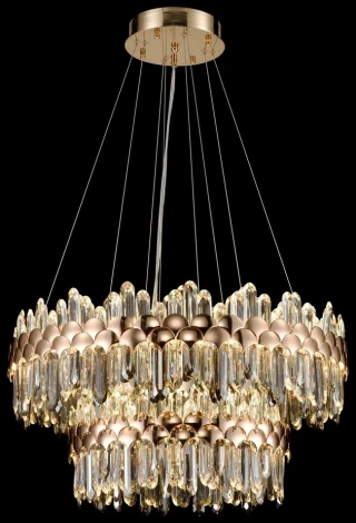 Подвесная люстра ярусная большая Wertmark Debora WE104.03.323 (LED, 220V, хрусталь, пульт управления, на тросе)