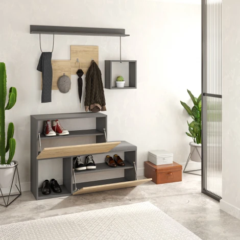 Обувница с вешалкой для одежды HOLDON HANGER (Дерево/Темно-серый) LEVE