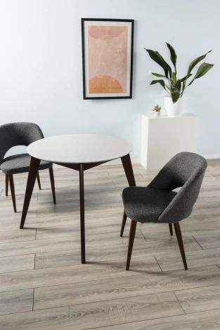 Стол R-Home Лунд круглый д.860 мрамор Бьянко Темный орех