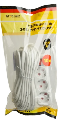 Удлинитель 3-х местный 10 метров с заземлением Stekker Home 49357
