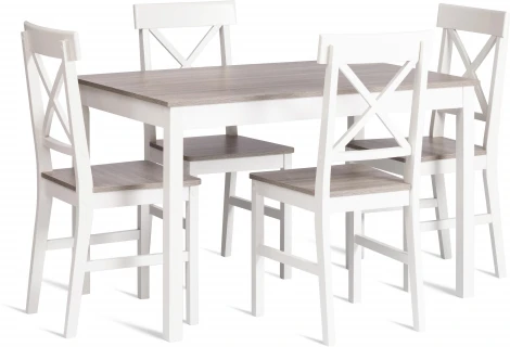 Обеденный комплект Хадсон (стол + 4 стула)/ Hudson Dining Set (mod.0104) (МДФ /Белый,Серый)