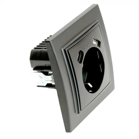 Розетка с заземлением и USB Type A+С (черный) Stekker Эрна 50078