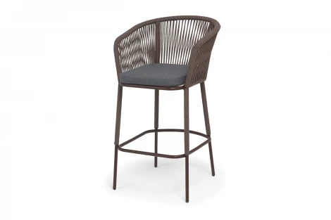 "Марсель" стул барный плетеный из роупа, каркас из стали коричневый (RAL8016) муар, роуп коричневый круглый, ткань темно-серая 027 NEW 4SIS MAR-BCH-st002 RAL8016 Mua brown(D-gray027)