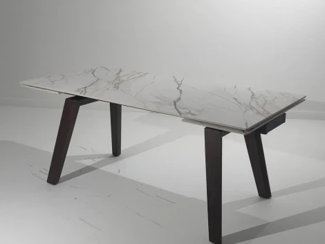 Стол БЭТИС (BETIS) 180 цвет МРАМОР (MATTE GILDED WHITE SOLID CERAMIC) / Орех (WALNUT), ®DISAUR M-City 64667