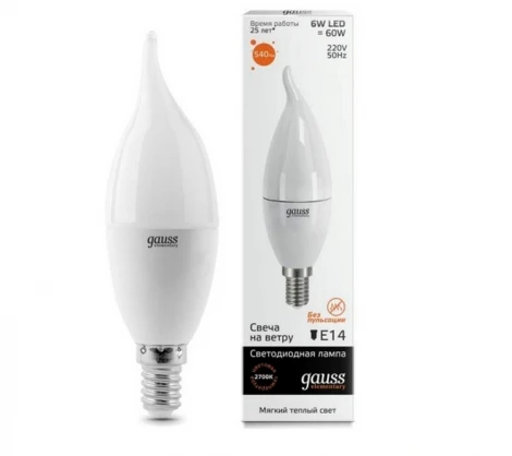 Лампочка светодиодная E14 6 Вт 540 lm 2700K теплое свечение Gauss 34116