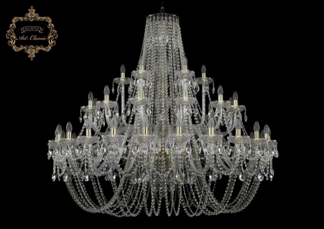 Подвесная большая люстра Art Classic 11.11 11.11.24+12+6.530.Gd.Sp (220V, хрусталь, на цепи, подсвечник, свеча)