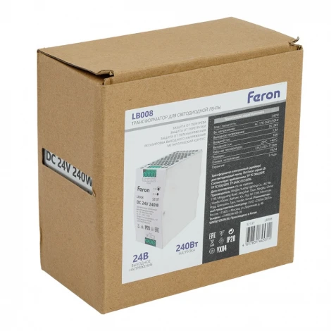 Трансформатор электронный для светодиодной ленты и оборудования на DIN-рейку 240W 24V Feron LB008 52137