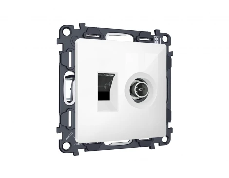 Комплект механизма ТВ-розетки оконечной и Ethernet RJ-45 розетки с автоматической защитной шторкой встраиваемый (белый глянец) Ambrella Volt QUANT MA112510