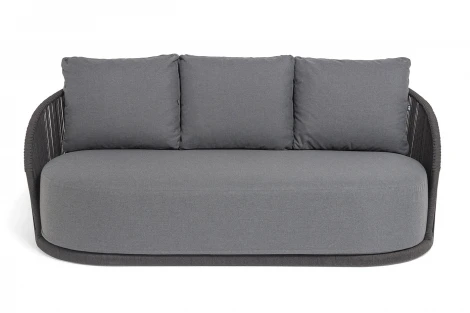 "Монтелла" диван 3-местный плетеный из роупа, каркас алюминий темно-серый (RAL7024) муар, роуп темно-серый круглый, ткань темно-серая 027 4SIS MONT-S-3-001 RAL7024 Mua D-grey(D-gray027)